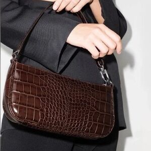 New BY FAR Rachel Nutella Croco Embossed Shoulder Bag